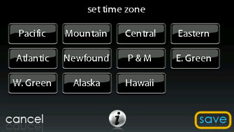 Set Time Zone Screen